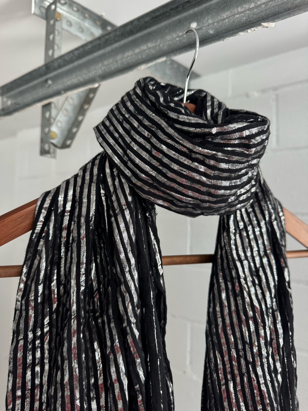Black Metallic Silver Stripe Fringe Festival Scarf